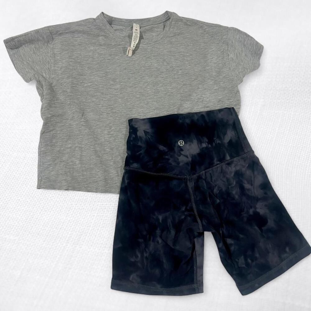 Lululemon Align Set – Grey Crop Tee + Align High Rise Shorts | Size 2